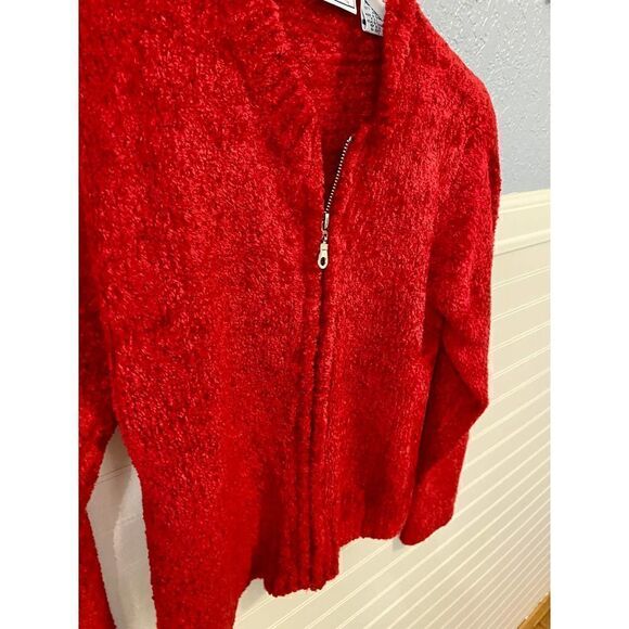 Arizona Jean Company Vintage Red Soft Ribbed Zip Up Teddy Sweater - Picture 3 of 11